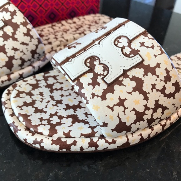 New Tory Burch Double T Sport Slide - Printed Tumbled Leather/Calf Nappa Leather - Picture 3 of 13
